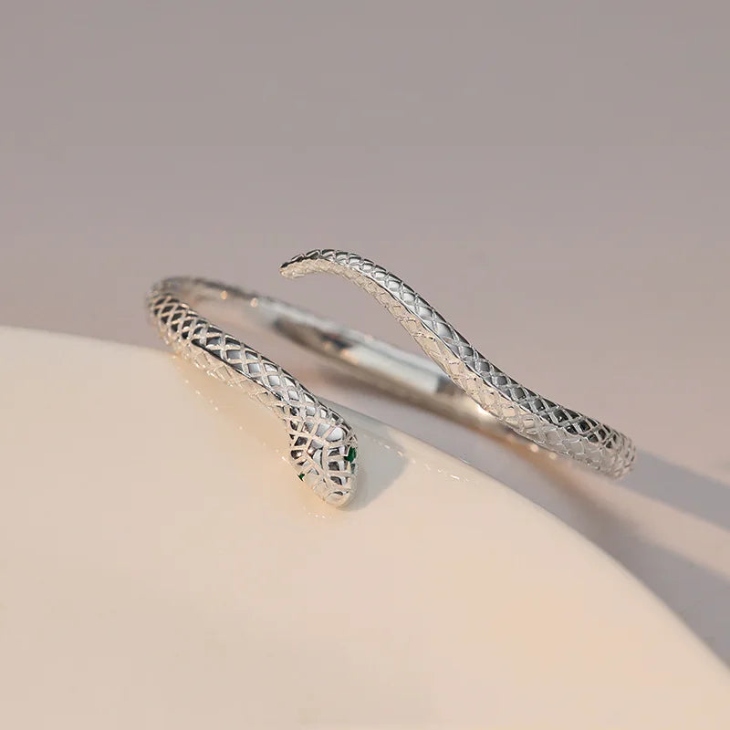 Bracelet jonc Serpent Mystique en acier inoxydable argenté, bijou élégant et intemporel inspiré de la symbolique du serpent.