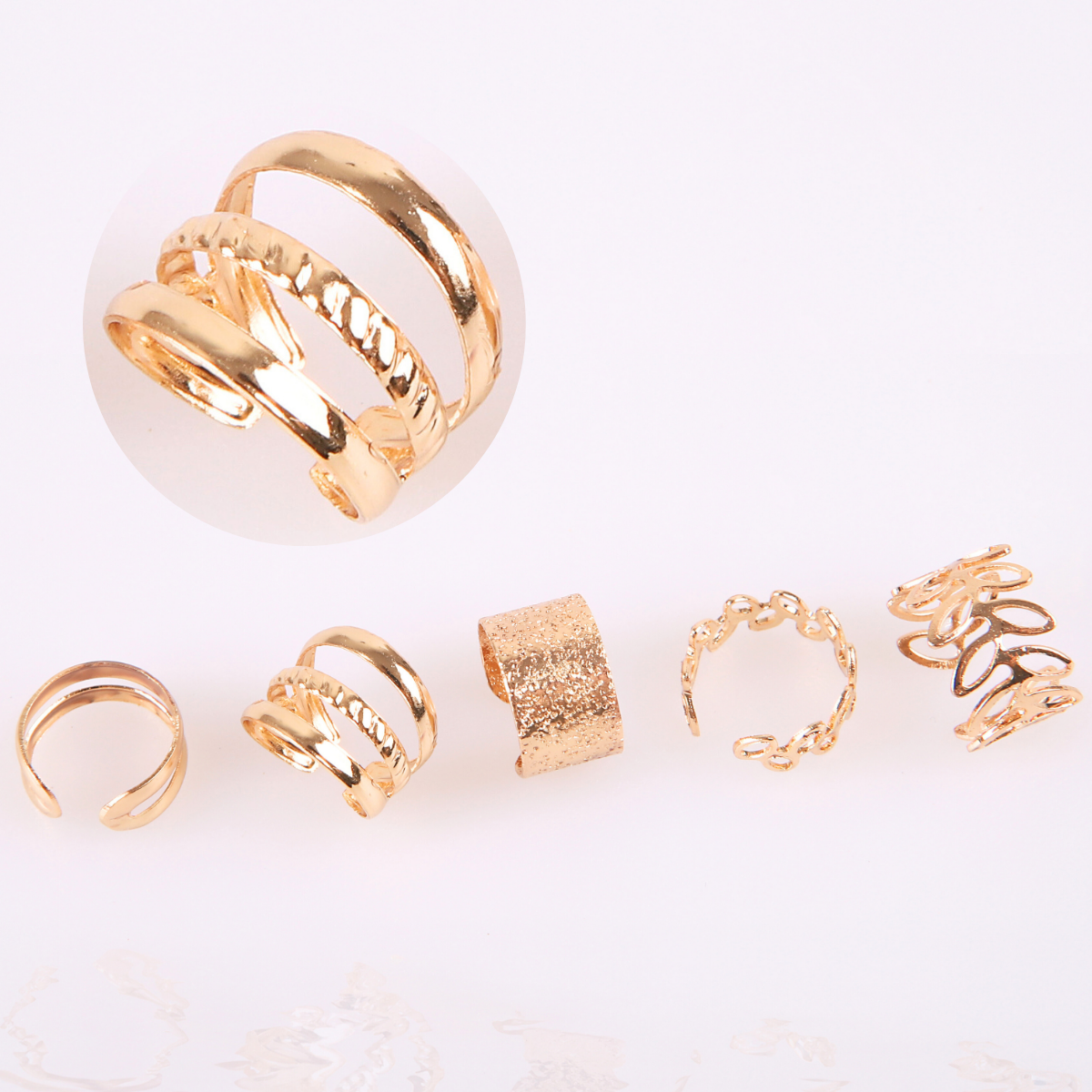Lot de 5 earcuffs dorés, sans perçage, pour femme, en acier inoxydable