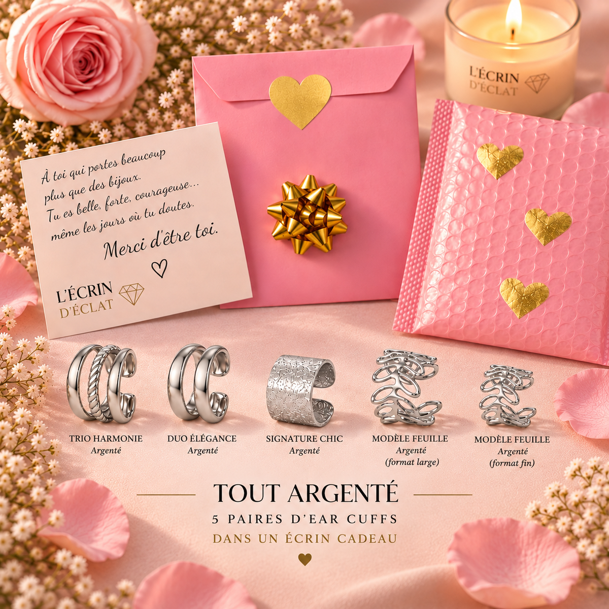 Coffret Cadeau Ear Cuffs – 5 Paires de Bijoux d’Oreilles Sans Perçage