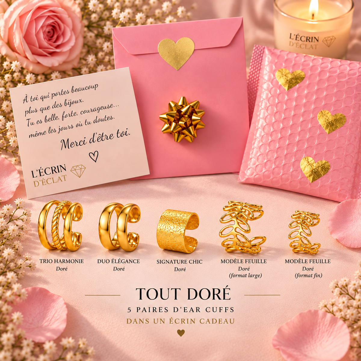 Coffret Cadeau Ear Cuffs – 5 Paires de Bijoux d’Oreilles Sans Perçage