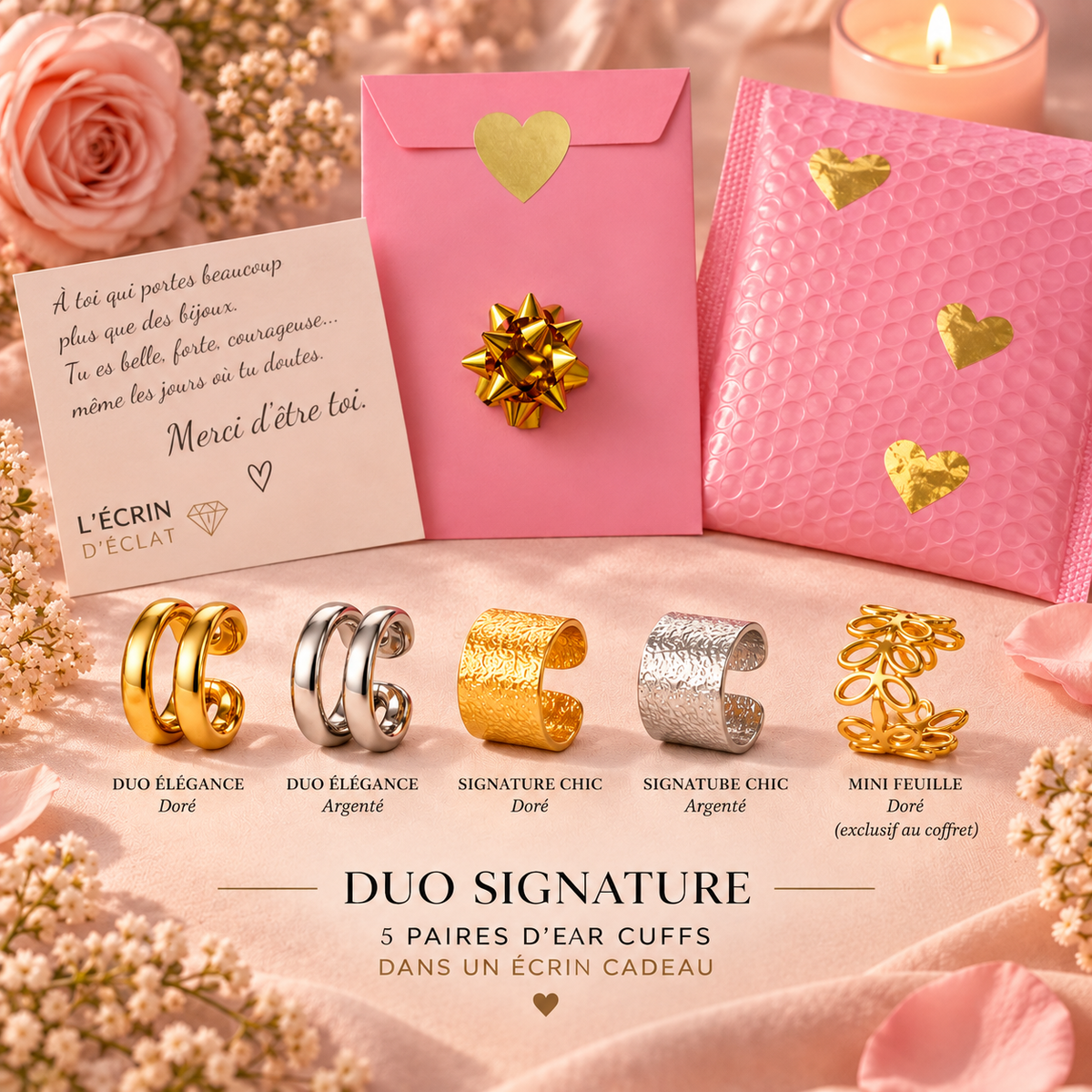 Coffret Cadeau Ear Cuffs – 5 Paires de Bijoux d’Oreilles Sans Perçage