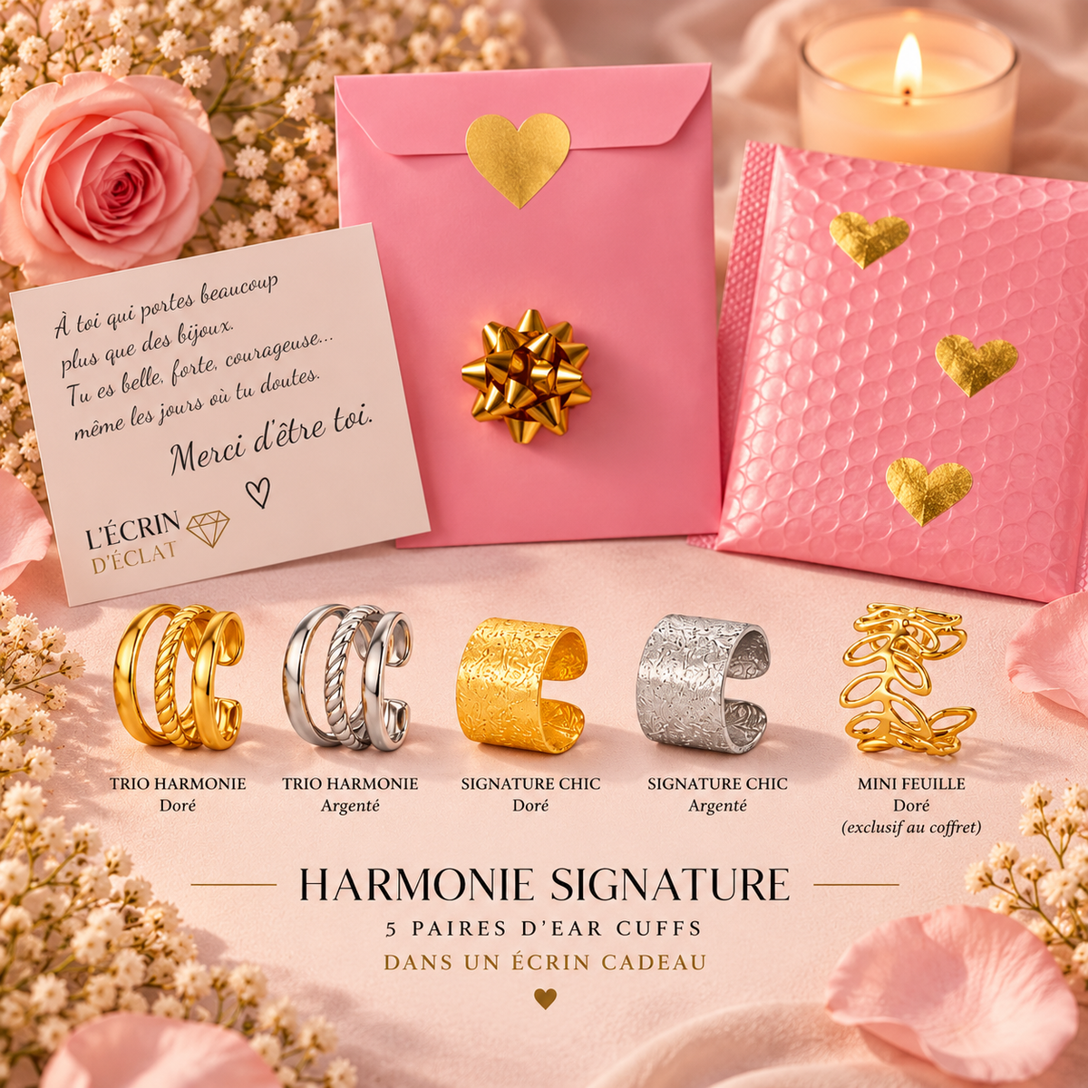 Coffret Cadeau Ear Cuffs – 5 Paires de Bijoux d’Oreilles Sans Perçage