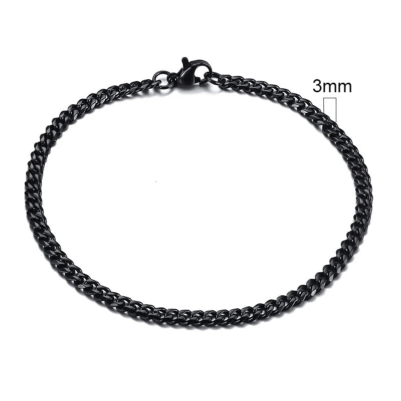 Bracelet homme Hypérion en acier inoxydable noir, bijou sobre et sophistiqué avec une maille gourmette fine de 3 mm.