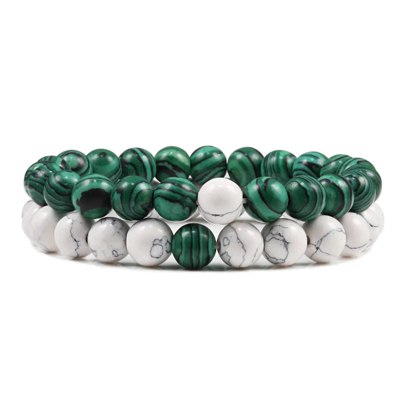 Duo de bracelets Harmonie en pierre naturelle verte et blanche, symbole de sérénité et d’équilibre.