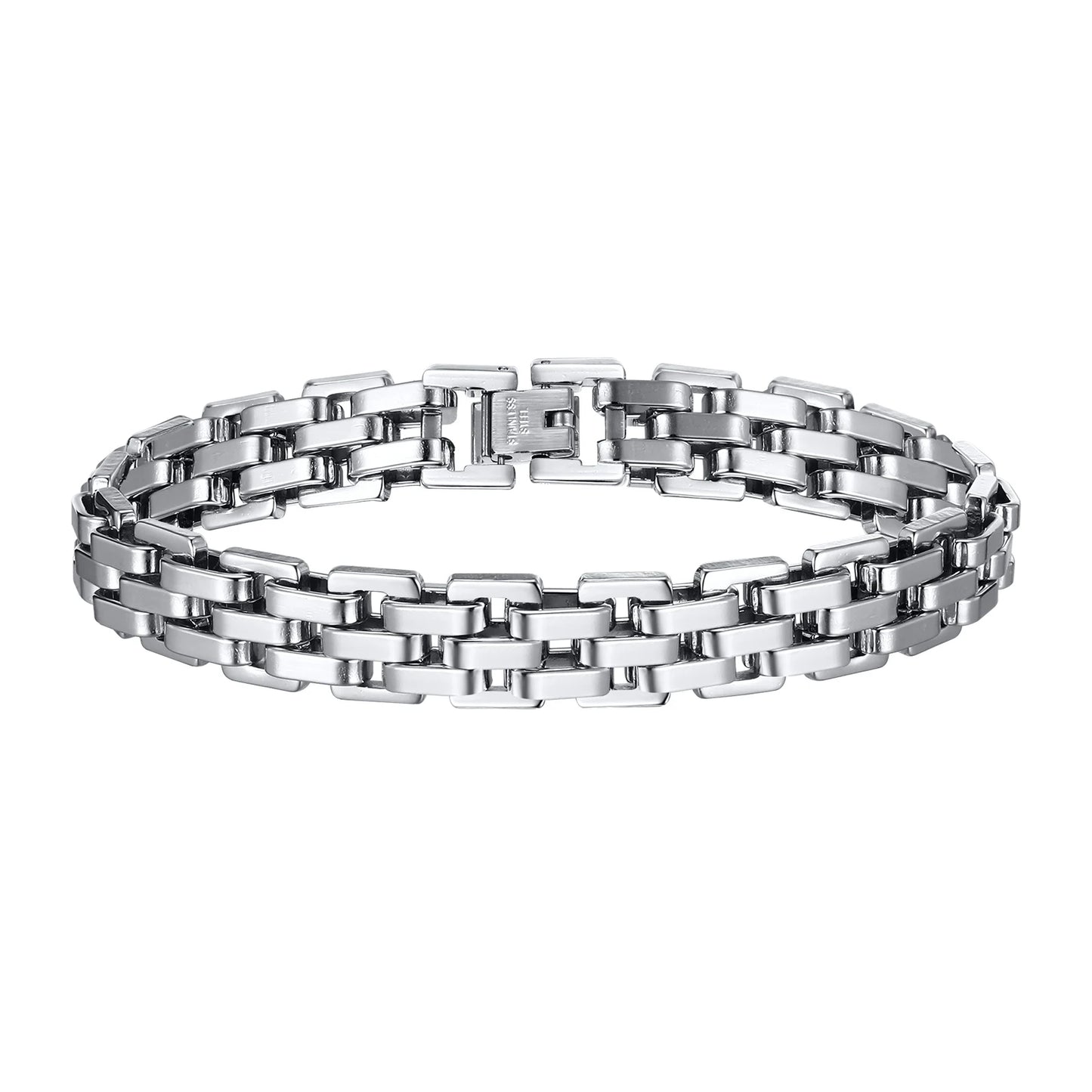Bracelet homme Pégase en acier inoxydable argenté, bijou raffiné et puissant au design travaillé.