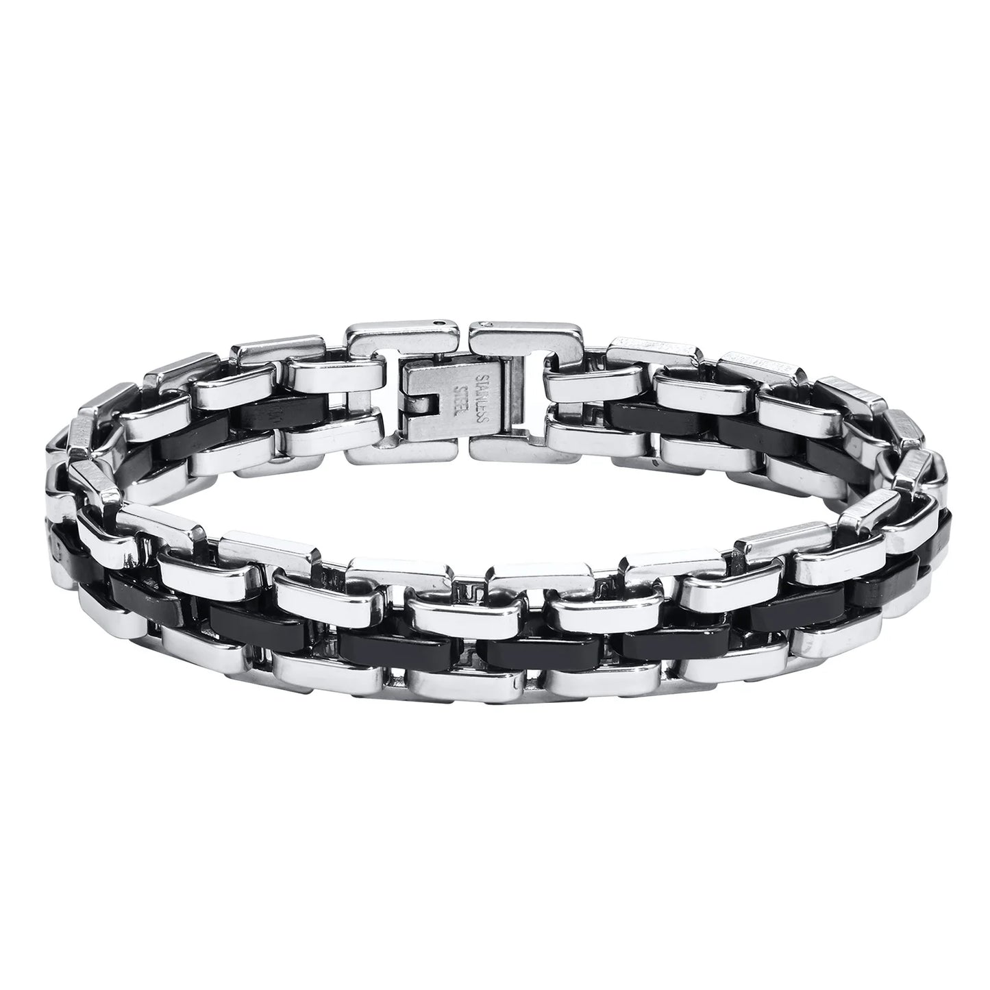 Bracelet homme Pégase argenté et noir, accessoire audacieux et moderne pour un style affirmé.