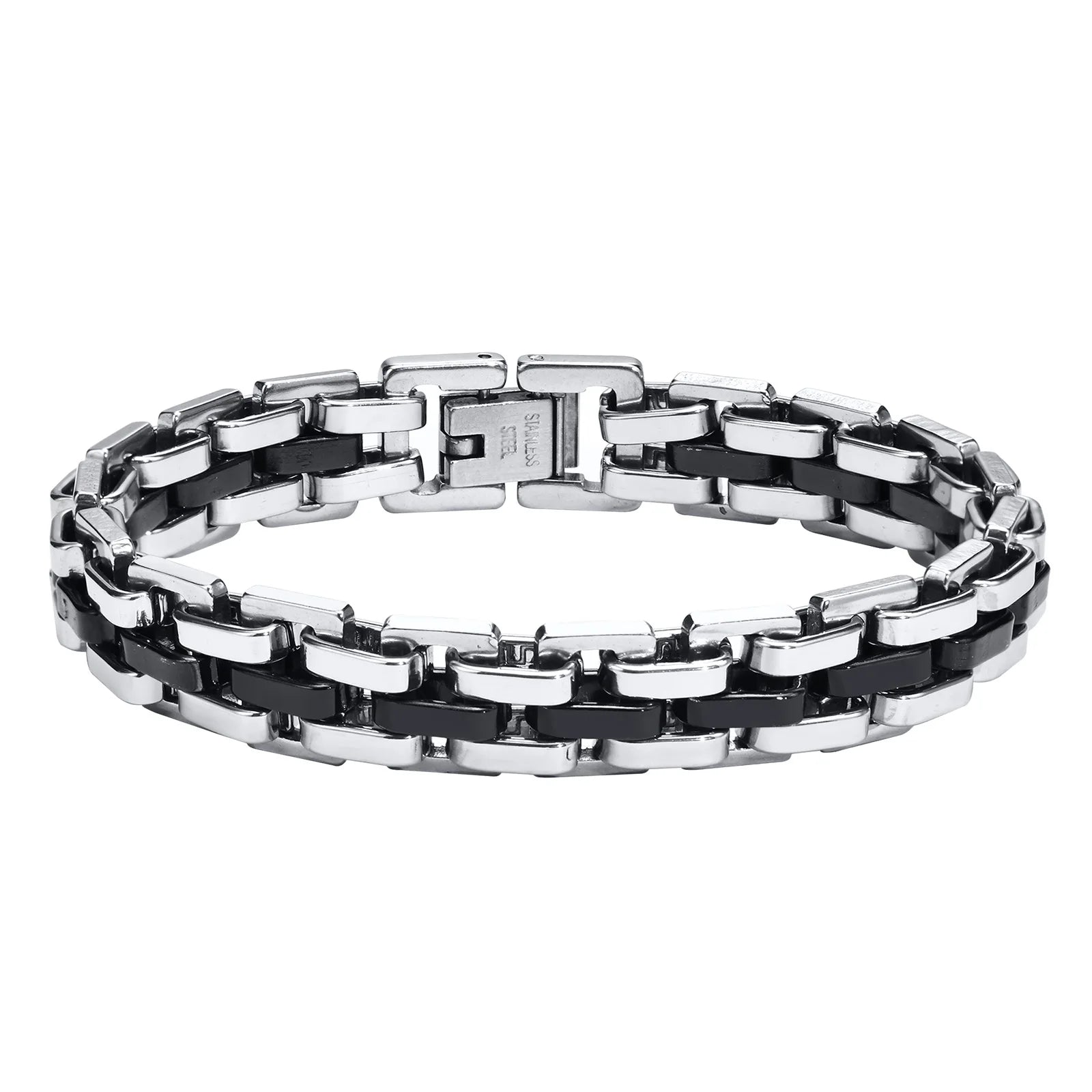 Bracelet homme Pégase argenté et noir, accessoire audacieux et moderne pour un style affirmé.