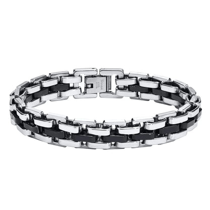 Bracelet homme Pégase argenté et noir, accessoire audacieux et moderne pour un style affirmé.