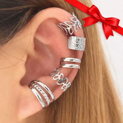 Coffret de 5 paires d'ear cuffs argentés sans perçage portés sur l'oreille