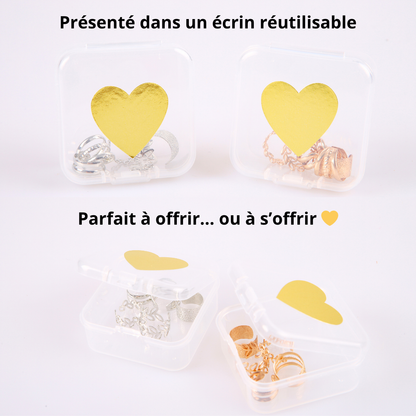 Boîtes cadeaux réutilisables contenant des lots d’earcuffs dorés et argentés