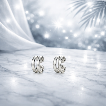 Paire de 2 ear cuffs Duo Élégance argentés sans perçage