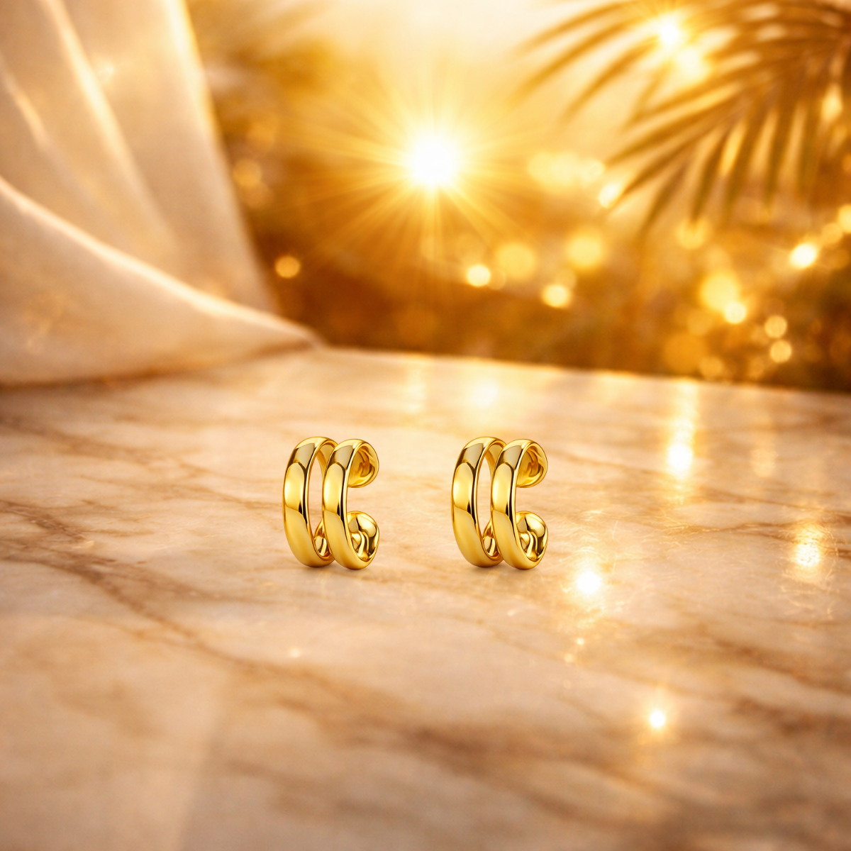 Paire de 2 ear cuffs Duo Élégance dorés sans perçage