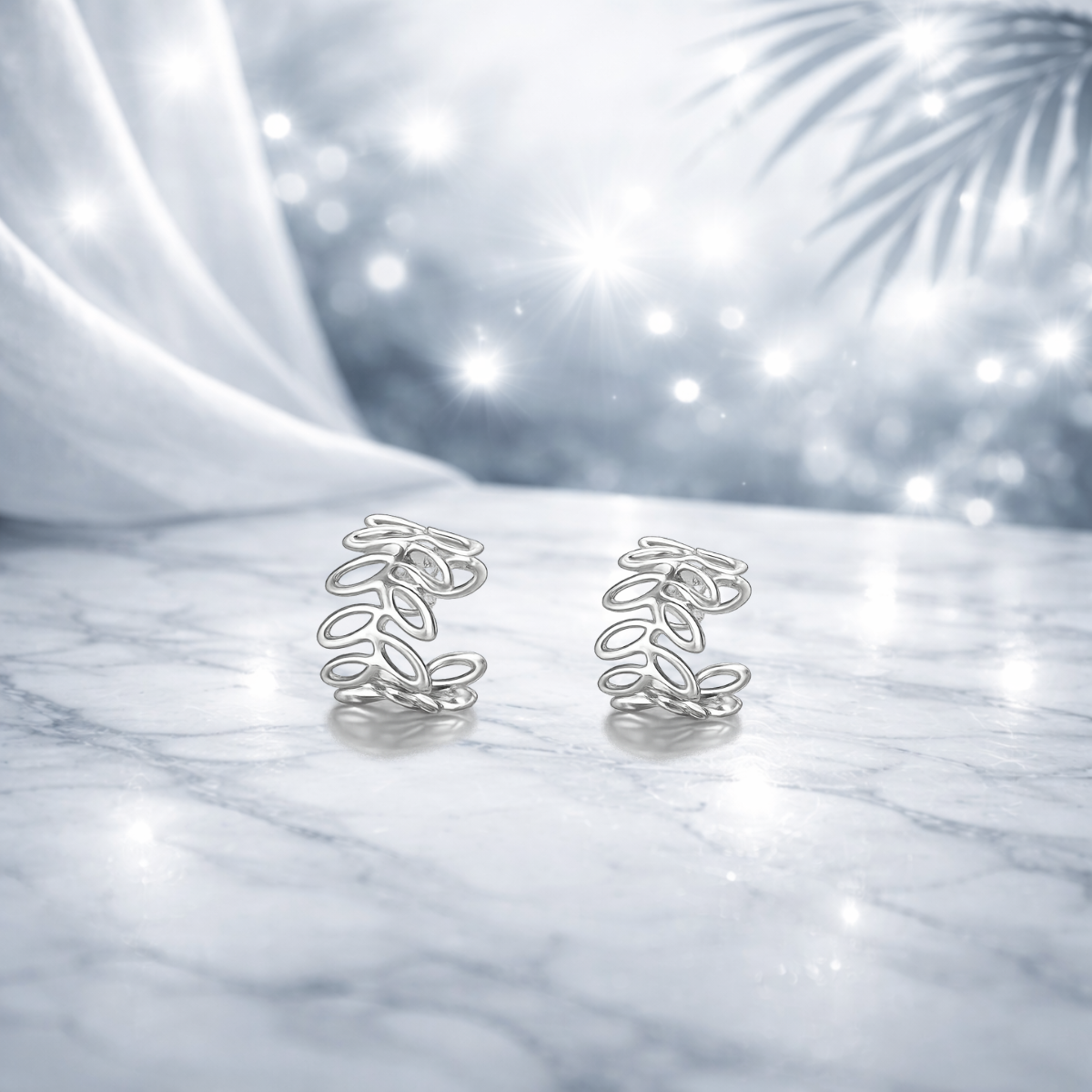 Paire de 2 ear cuffs Feuille Élégante argentés sans perçage