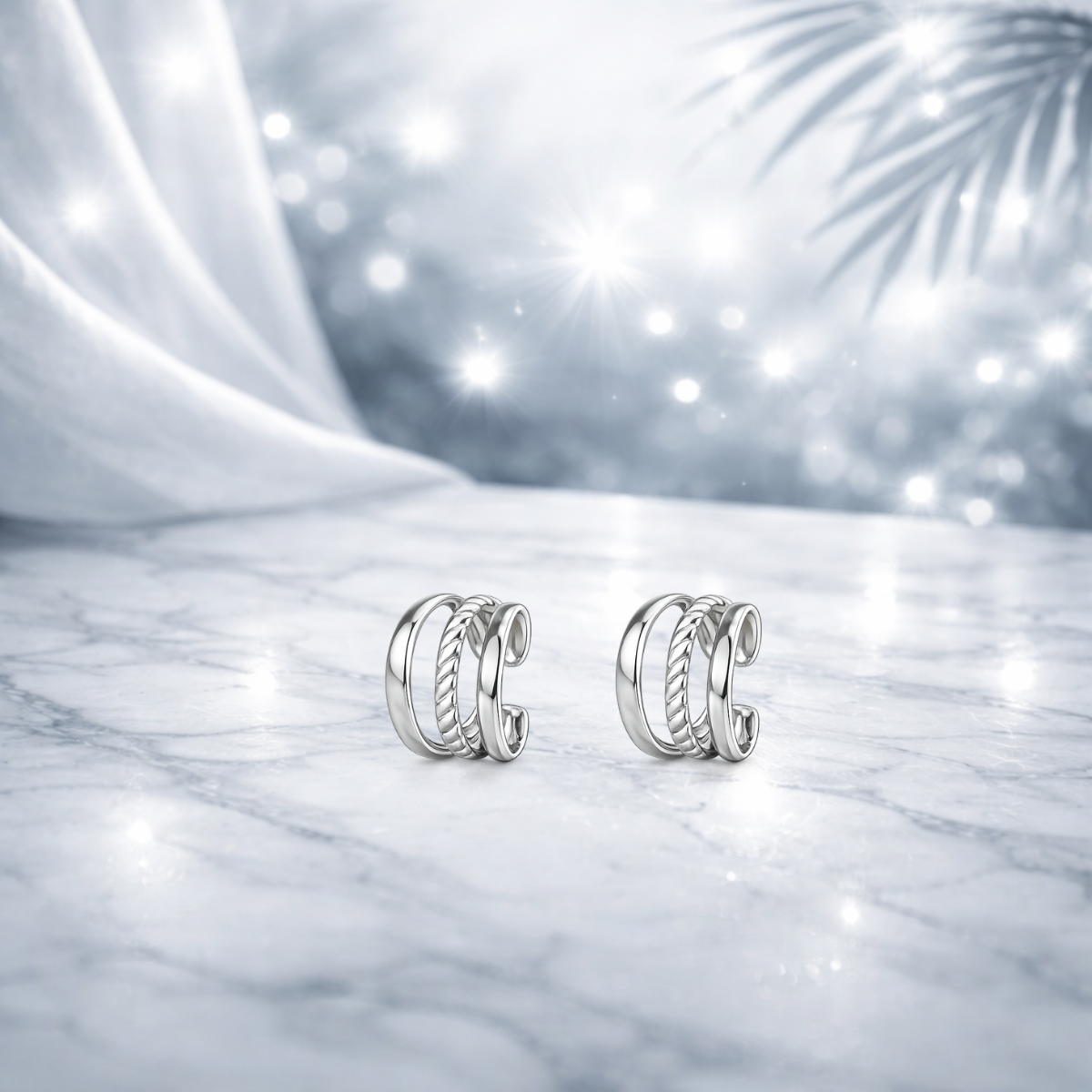 Paire de 2 ear cuffs Trio Harmonie argentés sans perçage