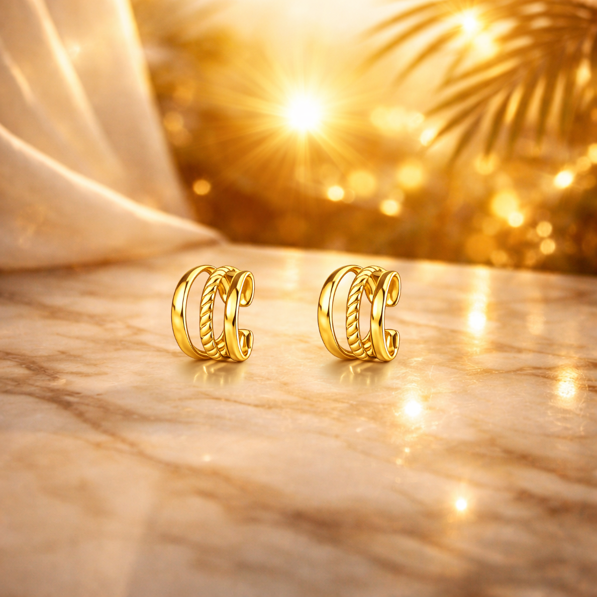 Paire de 2 ear cuffs Trio Harmonie dorés sans perçage
